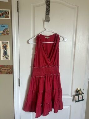 Max Studio Red Sleeveless V-Neck Tiered Midi Dress